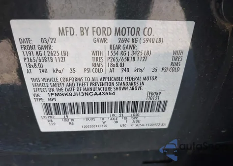 2022 Ford Explorer Timberline из США, поврежденный, VIN 1FMSK8JH3NGA43554